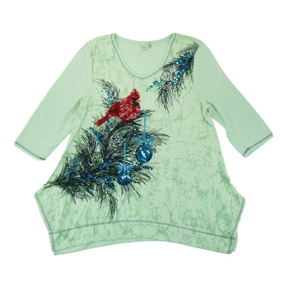 TiO Thomas and Olivia Women's Top Sequins Shirt Size XL ~ Cardinal ~ 3/4 Sleeve